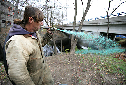 Norm Braden sprayed a seed mix to the banks of the Ottawa River in late November.