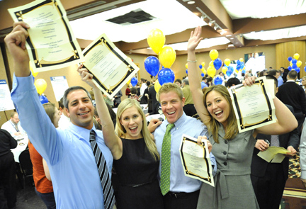 Receiving their first choices in residency matches were graduating medical students, from left, Alexander Farag (University of North Carolina Hospital), Jennifer Gueth (University of North Carolina Hospital),  Brian Harr (Northwestern University) and Stacy Hollopeter (Rush University Medical Center in Chicago).
