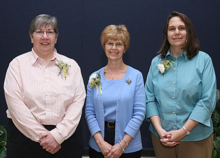 Posing for a photo, from left, are Donna Steppe, Dr. Suzanne Wambold and Diane Docis.