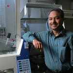 Dr. Abdul-Majeed Azad works in the North Engineering Building Materials Research Lab, where the Hiedolph LR20 rotary evaporator is used for large-scale catalyst synthesis and for coating catalysts on honeycomb monoliths.