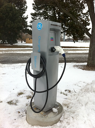 Three electric vehicle charging stations, including this one on the Scott Park Campus of Energy and Innovation, have been installed at the University.