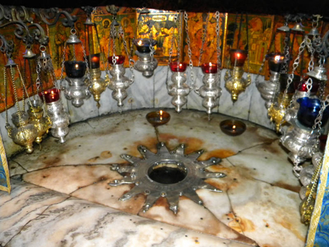 The Star of David where Jesus was born in the Church of the Nativity