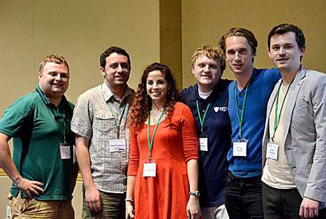 Members of the East Lakes Division team that won this year’s World Geography Bowl are, from left, Steve Schultze from Michigan State University, Alex Colucci from Kent University, Lisa Dershowitz from Miami University, and UT students David Eichenauer, Michael Chohaney and Evgeny Panchenko.