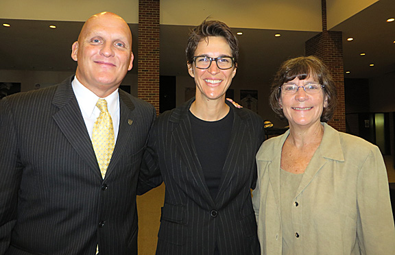 Dr. Clinton Longenecker and his wife, Cindy, right, posed with Rachel Maddow, center, host of “The Rachel Maddow Show,” at a recent conference at the U.S. Military Academy in West Point, N.Y. Longenecker and Maddow were keynote speakers at the conference.