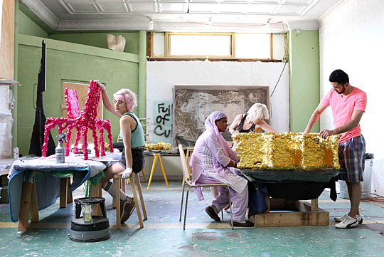 Workers in the studio of artist Christopher Schanck used unconventional materials in his creations.