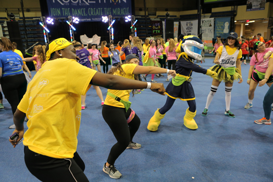 Even Rocksy got into the groove at the big dance party.