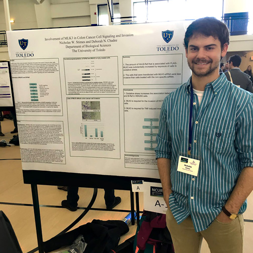 Nicholas Stimes, a junior majoring in biology, will present his work on colon cancer at the inaugural World Congress on Undergraduate Research at Qatar University in Qatar.