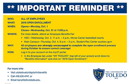 Employee reminder: Complete open enrollment in October UToledo News