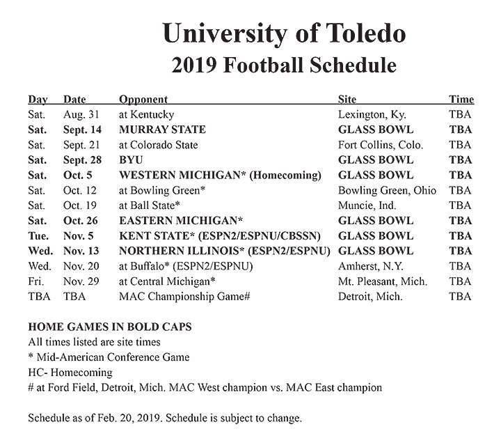 Toledo’s 2019 football schedule features six home games | UToledo News