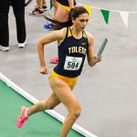 Krystal Clark runs n the 4000m distance medley at the 2024 Mid-American Conference Indoor Track and Field Championships.