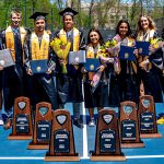 UToledo President Gregory Postel presented diplomas to the senior class members of the Toledo women’s and men's tennis teams who will be competing in the NCAA tournament at the same time as commencement ceremonies this weekend.