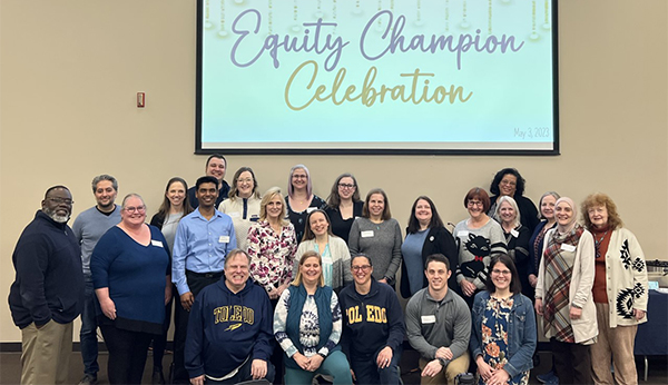 A group photo of the UToledo Equity Champions came together at the end of the semester to celebrate the work, dedication and continuous efforts of those who participated in the program.