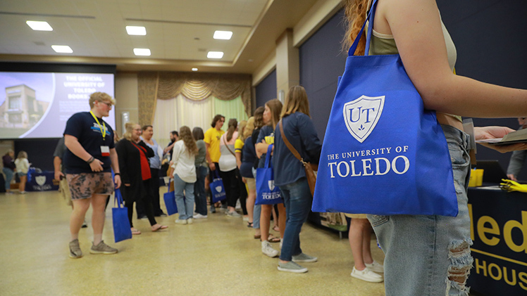 A photo of incoming UToledo students from a morning information fair in Thompson Student Auditorium as part of a recent Rocket Launch event.