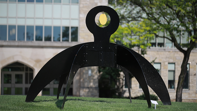 The 8-foot-tall outdoor steel sculpture “Calamari II” by Dave Vande Vusse is in front of the Health and Human Services Building.