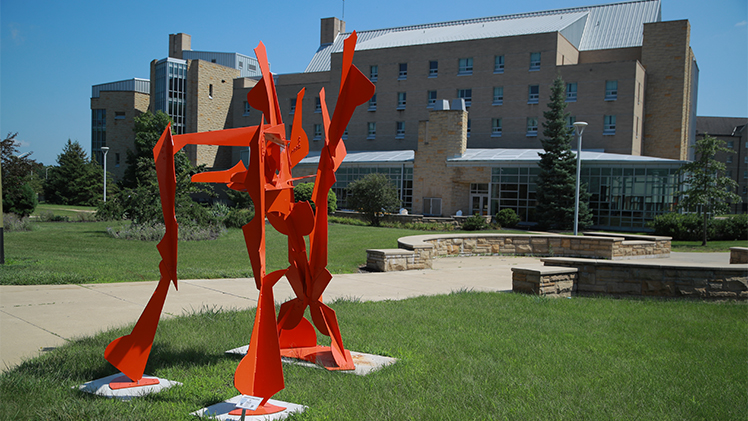 “DaddylonglegsIII” by John Parker on University Parks Trail is one of 10 new outdoor sculptures temporarily installed on Main and Health Science Campuses last spring.