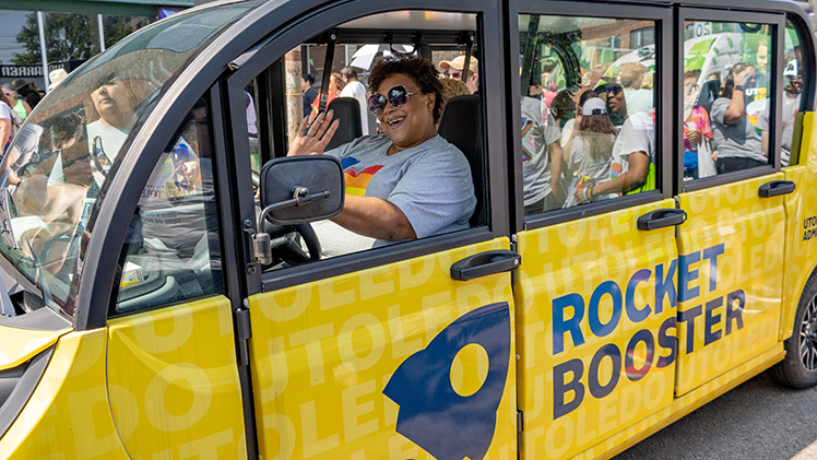 A photo of the Rocket Booster and its driver during the Toledo Pride Parade on Saturday. 