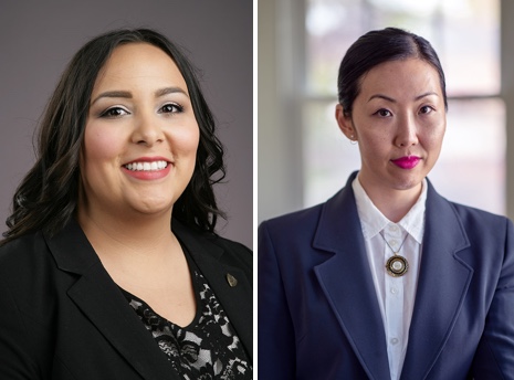 Side-by-side headshots of Aleiah Jones, associate director of the Office of Multicultural Student Success; and Dr. Joey S. Kim, an assistant professor in the Department of English Language and Literature.