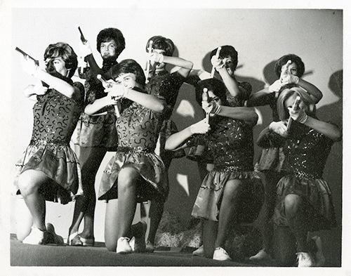 Members of the Dancing Rock-ets pose with toy guns during their 1965 European tour in this Throwback Thursday photo from the Ward M. Canaday Center for Special Collections.