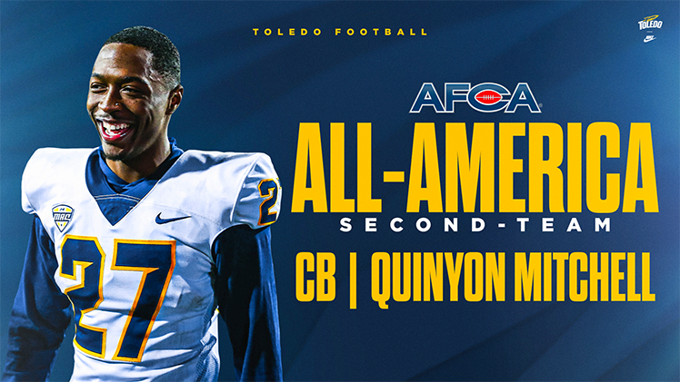 Promotional graphic celebrating Quinyon Mitchell becomes first Rocket ever to make all five major All-America teams in a career.