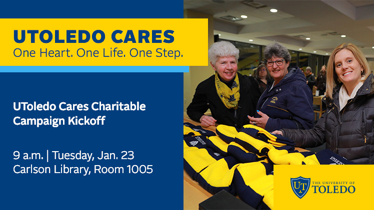Promotional graphic for the 2024 Employee Charitable Giving Campaign Kickoff on Tuesday, Jan. 23. The event begins at 9 a.m. in the Carlson Library Main Event Space.