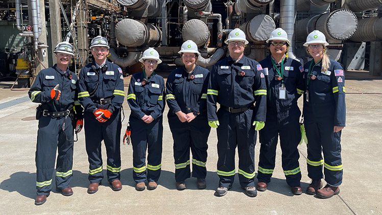 Riley Mohr, far right, poses for a photo with a group of fellowing engineering students. She is pursuing a master’s degree in energy engineering.
