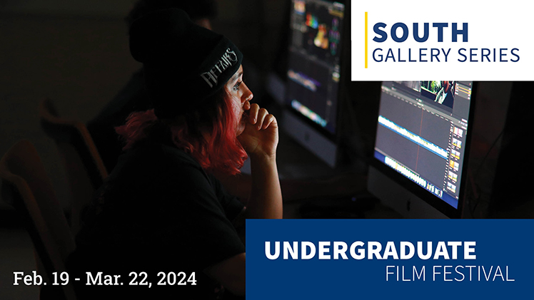 Promotional graphic for the Undergraduate Film Festival, which opens Feb. 19 in Carlson Library.