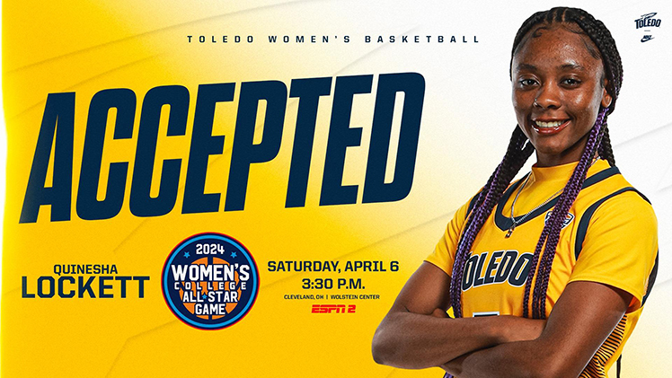 Promotional graphic announcing that Senior Guard Quinesha Lockett is a Women's College All-Star Game Selection.