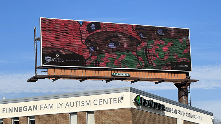 Photo of an art student's work featured on a Toledo-area billboard in this year’s UToledo Digital Billboard Exhibition through mid-March.