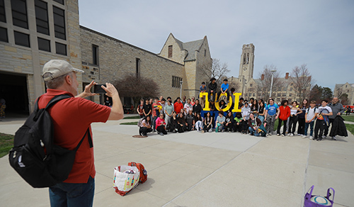 The Budlong Elementary School group takes a photo on the TOL-EDO letters. The group traveled from Chicago just for the eclipse.