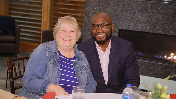 Tori Abrams, left, underwent a successful kidney transplant at The University of Toledo Center in February 2023 that was performed by Dr. Obi Ekwenna, right.