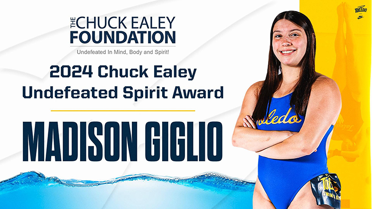 Promotional graphic announcing that Toledo senior Madison Giglio has been named the 2024 recipient of the Chuck Ealey College Undefeated Spirit Award.