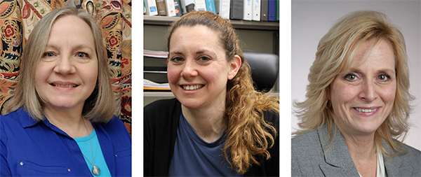 The 2023-24 Distinguished University Lecturers are, from left, Sheri Benton in English language and literature, Dr. Claire Cohen in chemistry and biochemistry and Michelle Davidon in English language and literature.