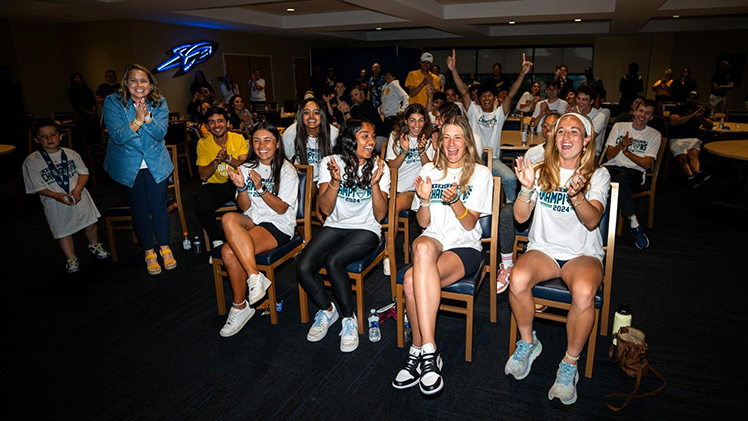Toledo Women's Tennis celebrates NCAA Championship announcement.