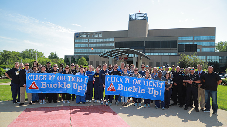 First responders and medical providers came together Monday outside The University of Toledo Medical Center to stress the importance of seatbelt use for motorists and passengers.