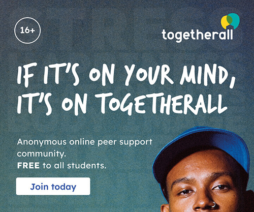 promotional graphic for togetherall app with the quote "if it's on your mind, it's on togetherall." 