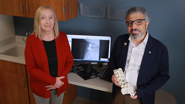 Dr. Beata Lecka-Czernik, left, a professor in the Department of Orthopaedic Surgery, and Dr. Hossein Elgafy, chief of spine surgery at UTMC, recently collaborated on a study that found lumbar spinal fusion procedures are far more likely to fail in individuals with diabetes.