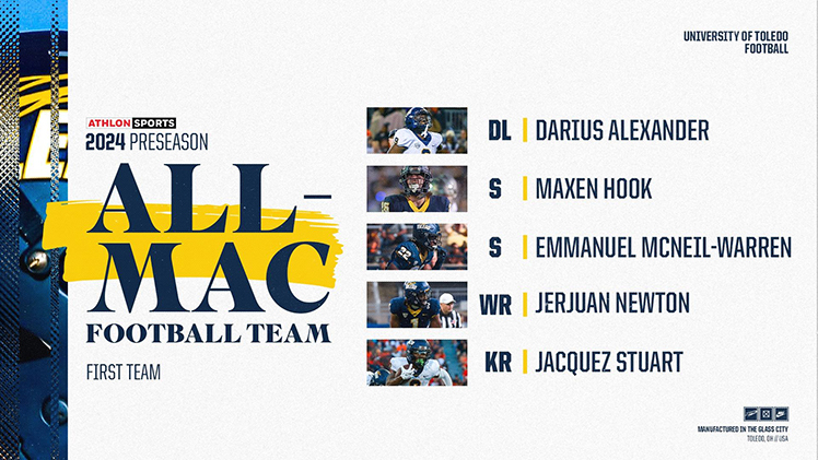 Promotional graphic announcing 5 Toledo football players as Athlon Preseason All-MAC.