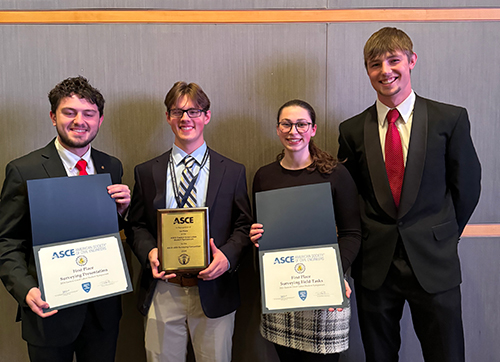 The University of Toledo chapter of the American Society of Civil Engineers competed in the ASCE-UESCI Student Competition at at Brigham Young University in June. From left are Kaleb Spear, Frank Tokar, Emma Core and Caleb Kaiser.