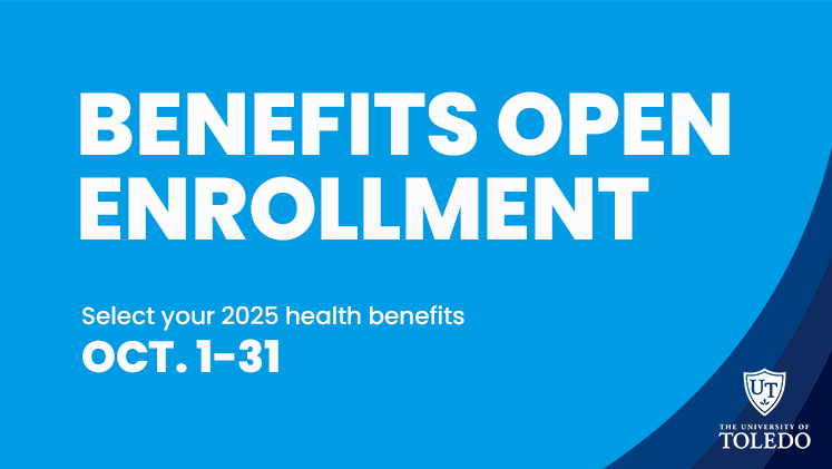 Promotional graphic for the Open Enrollment for 2025 benefits now through Oct. 31.