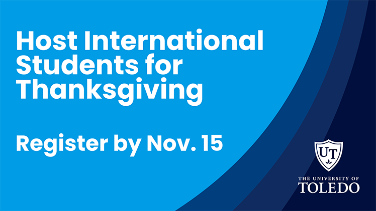 Promotional graphic that says 'Host International Students for Thanksgiving. Register by Nov. 15.'