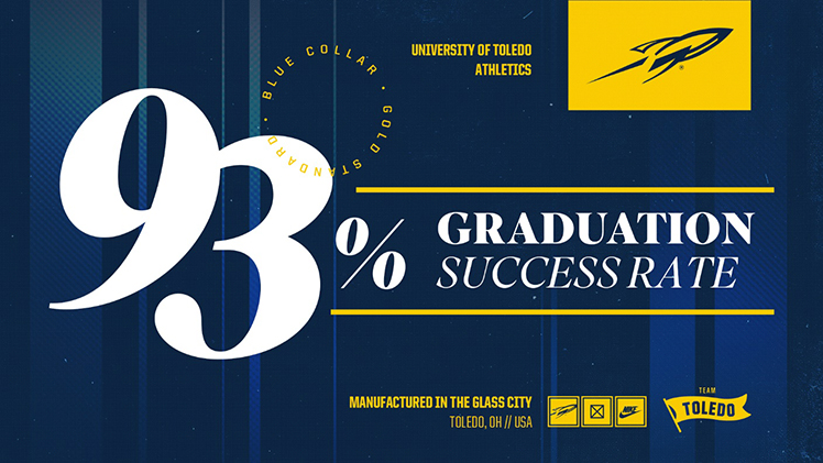 Promotional graphic announcing The University of Toledo received a Graduation Success Rate (GSR) of 93% for its athletic department.