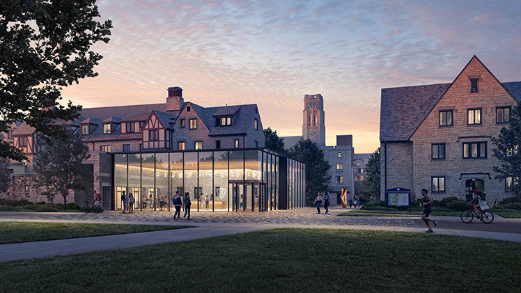 A new welcome center connected to Scott and Tucker halls, shown here in conceptual form, is part of an updated campus master plan that was unveiled in February.