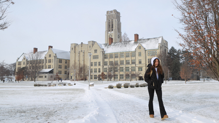 Avery Mohon, a freshman studying nursing, makes her way across a wintery Main Campus on a cold morning earlier this week.