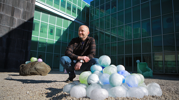 Barry Whittaker, a professor in the Department of Art, pictured, along with colleagues Daniel Hernandez and Arturo Rodriguez collaborated with students Aleitta Garrett, Meg Gillig, Liam Ginter and Ladi'Anna Ritsema to create ice installations at Center for the Visual Arts from Monday, Jan. 20, through Saturday, Jan. 26.