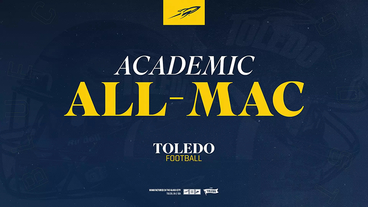 Promotional graphic announcing that the Toledo football team had 19 student-athletes placed on the 2024 Academic All-MAC squad.