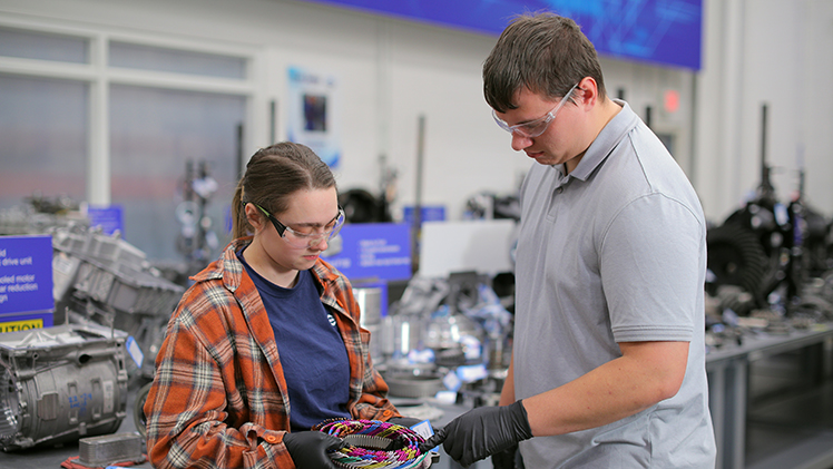 Meredith Harrison, left, and Kurt Meiring were among the students to complete a fall co-op at Dana Incorporated. Harrison completed five co-ops at the automotive manufacturing supplier before she graduated with a bachelor’s degree in mechanical engineering in December.