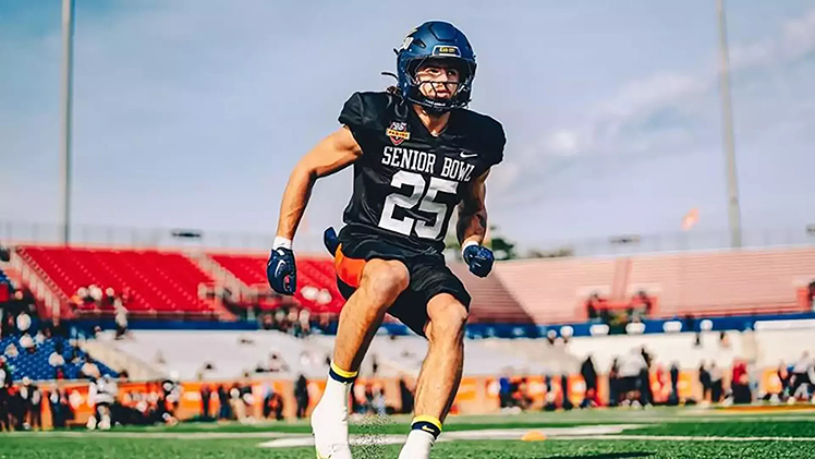 In-game photo of former Toledo safety Maxen Hook, who will play in the 2025 Senior Bowl in Mobile, Alabama, on Feb. 1.