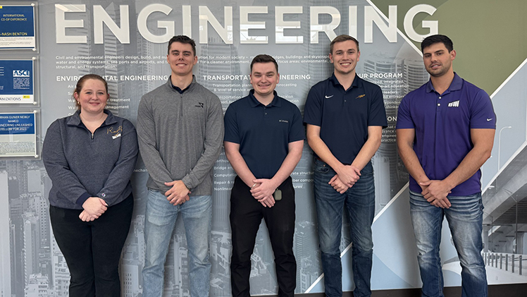 A team of civil and environmental engineering seniors from UToledo earned second place in Contech Engineered Solutions' 2024 Urban Stormwater Challenge last month. From left, Robert Belair, Seth Deitering, Collin Gaerke, Alexus Hofacre and Alexander Neumann.