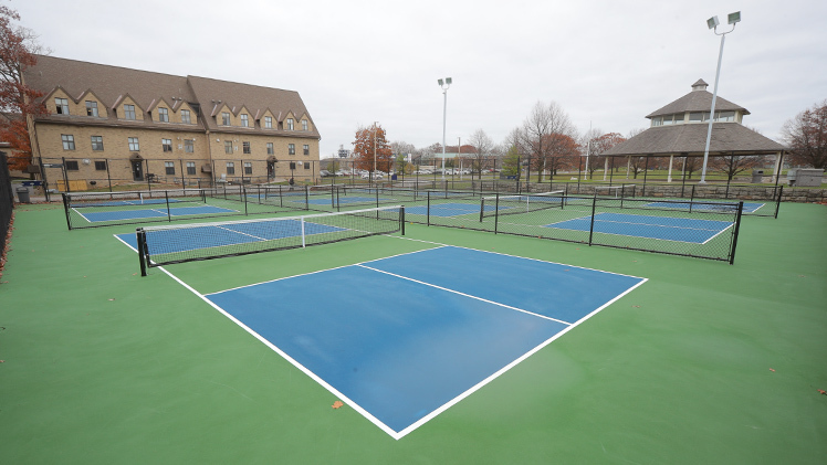 Green and blue pickleball courts on Main Campus.