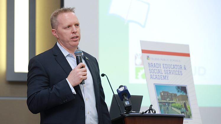 UToledo Interim President Matt Schroeder joined the conference to discuss plans for the Brady Educator and Social Services Academy